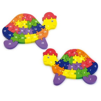Viga Drewniane Puzzle 3D Edukacyjna Układanka Alfabet Cyferki Żółw Montessori