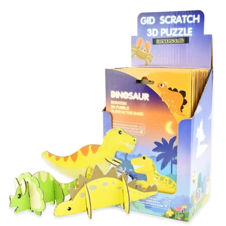 Zestaw 3D puzzle zdrapki świecące w ciemności Dinozaury - display 18 szt