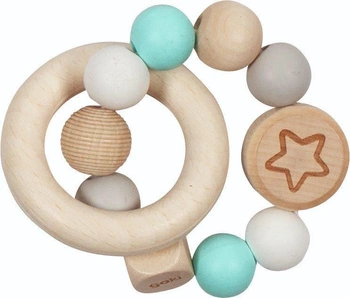 Pierścień dotykowy grzechotka błękitna Gwiazdka 65243-Goki Baby, drewniane zabawki dla niemowlaków