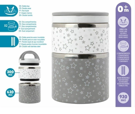 Termos obiadowy dwuczęściowy 930 ml, szary, Kiokids