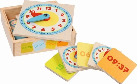 Drewniany zegar do nauki czasu w pudełku 58445-Goki, zabawki rozwojowe