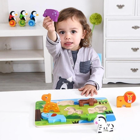 TOOKY TOY Grube Puzzle 3D Montessori Zwierzęta Dopasuj Kształty Układanka