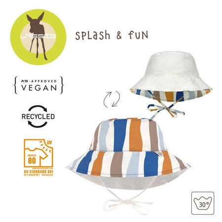 Lassig Dwustronny kapelusz przeciwsłoneczny UV80 Splash & Fun Fale blue/nature, rozm. 46/49