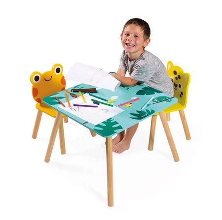 Zestaw drewnianych mebelków stolik i 2 krzesła Tropik 3+, Janod