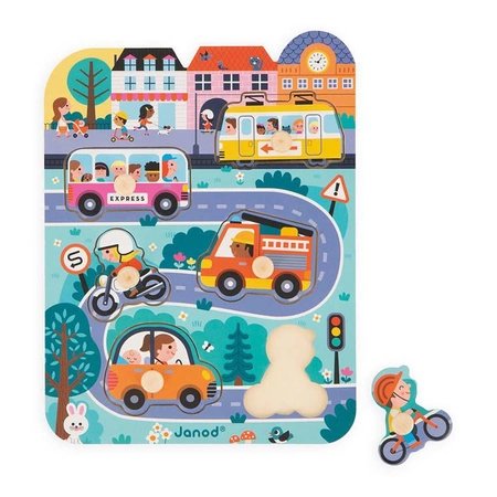 Puzzle drewniane W mieście 6 elementów, 18 m+, Janod