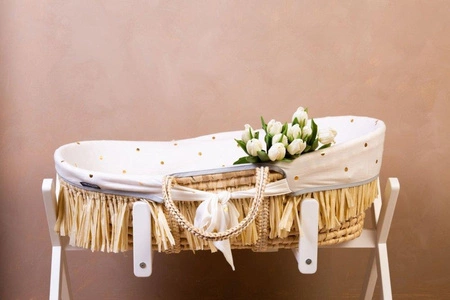 Childhome Kosz mojżesza Boho z materacykiem + Pokrowiec Jersey Gold dots