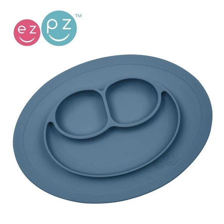 EZPZ Silikonowy talerzyk z podkładką mały 2w1 Mini Mat ciemny niebieski