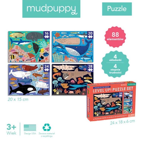 Mudpuppy Puzzle progresywne Oceany świata 16, 20, 24 i 28 elementów 3+