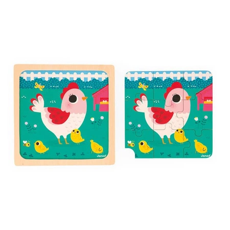 Zestaw 3 drewnianych puzzli 3x 9 elementów, 18 m+, Janod