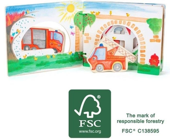 Drewniana książka dla dzieci z figurkami Straż pożarna 12040-SFD-Small Foot Design, zabawki edukacyjne