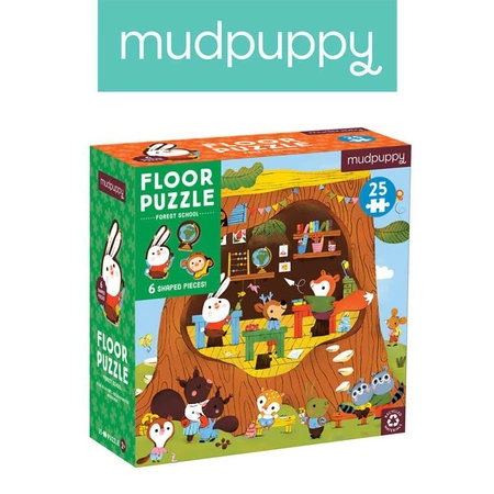 Mudpuppy Puzzle podłogowe Leśna szkoła z unikalnymi kształtami 25 elementów 2+