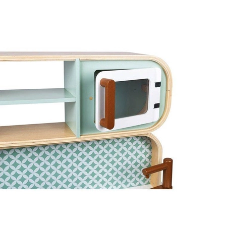 Dwustronna drewniana kuchnia z pralką 2w1, z dźwiękiem, światłem LED i 8 akcesoriami, Janod