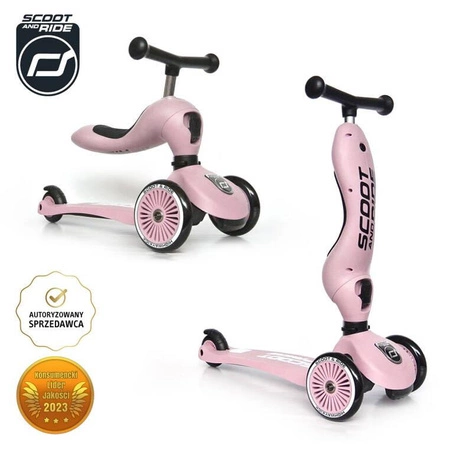 Zestaw SCOOTANDRIDE Highwaykick 1 2w1 Jeździk i hulajnoga 1-5 lat Rose + Kask XXS Rose