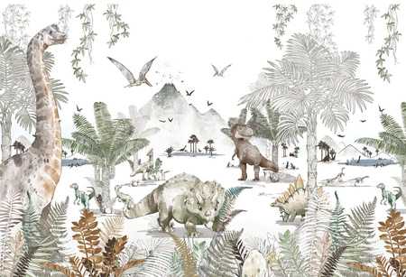 DINO WORLD Green - Tapeta W Dinozaury Do Pokoju Chłopca
