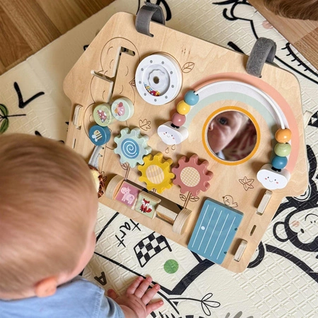 TOOKY TOY Duża Drewniana Tablica Manipulacyjna Domek - Centrum Aktywności