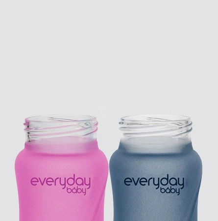 Szklana butelka ze smoczkiem S reagująca na temperaturę, 150 ml, wiśniowa, Everyday Baby