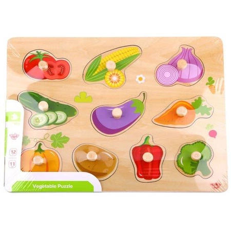 TOOKY TOY Puzzle Drewniana Układanka Montessori Z Pinezkami Warzywa