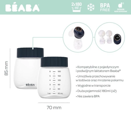Beaba Pojemniki butelki na mleko do laktatora pojedynczego i podwójnego 2 szt. 180 ml