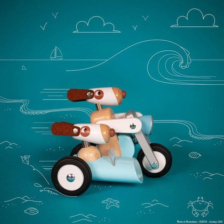 Drewniany motocykl z bocznym wózkiem w stylu retro Spirit Philip, Janod