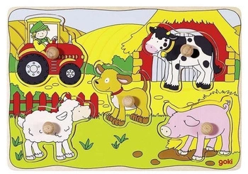 Na farmie - układanka drewniana, 57589-goki, układanki dla dzieci