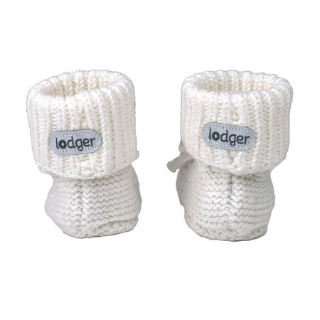 Lodger Buciki niechodki dziergane bawełniane białe Cloud Dancer 0-6 m