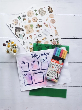 Markery dwustronne Brush Marker Apli - 6 kolorów