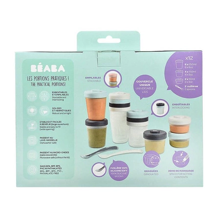 Beaba Zestaw słoiczków Clip 12 szt. (2x90ml, 4x150ml, 6x250ml) + 2 łyżeczki Storm
