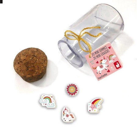 Zestaw 20 mini-gumek do ścierania w słoiczku Lisek / Jednorożec 5+, Janod