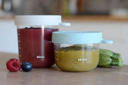 BEABA Zestaw pojemników słoiczków szklanych z hermetycznym zamknięciem 150 + 250 ml airy green i light mist