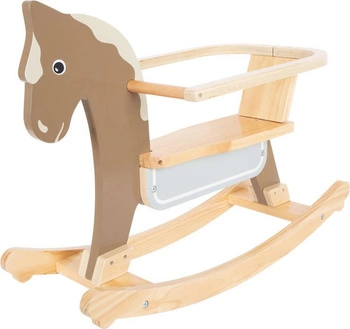 Uroczy drewniany konik na biegunach z oparciem 12291-Small Foot, konie na biegunach dla dzieci