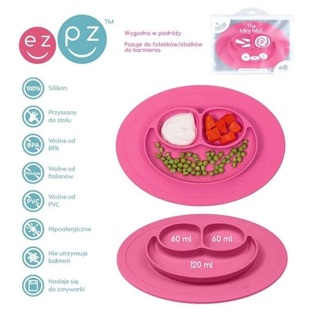 EZPZ Silikonowy talerzyk z podkładką mały 2w1 Mini Mat różowy