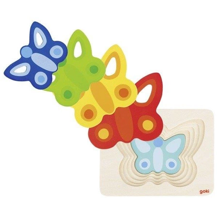 Układanka drewniana, Barwne Motylki, 57486-Goki, puzzle warstwowe