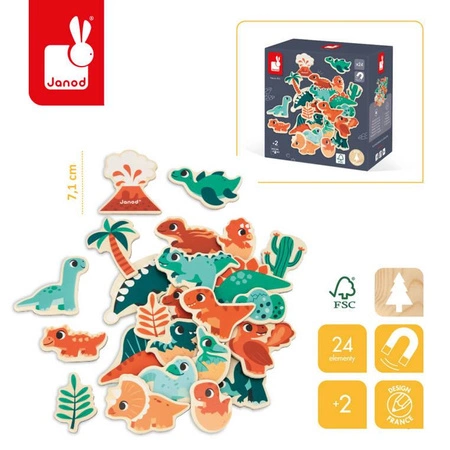 Magnesy drewniane Dinozaury 24 sztuki 2+, Janod
