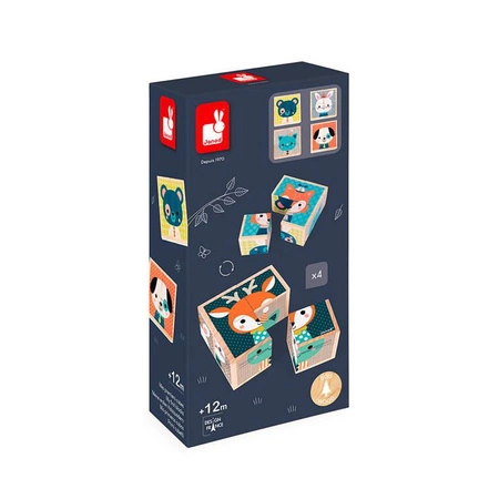 Klocki drewniane Puzzle 6w1 Las, Janod