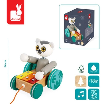 Drewniany lemur z cymbałkami do ciągnięcia Tropik 18m+, Janod