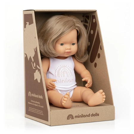 Lalka dziewczynka Europejka | Ciemny Blond | 38 cm Miniland Doll