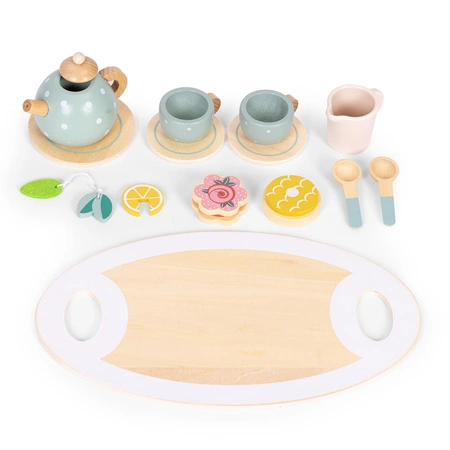 Drewniany zestaw do herbaty dzbanek filiżanki 14 elementów ECOTOYS