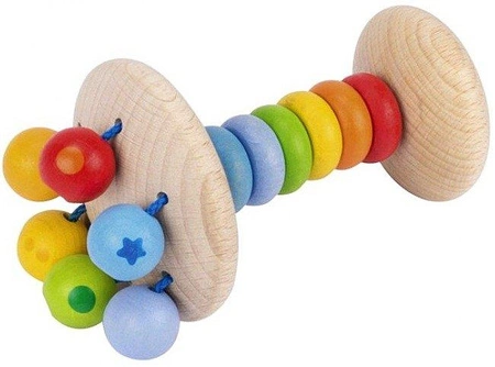 Drewniana grzechotka z kolorową rączką Tęcza 65328 Goki baby, zabawki dla niemowlaków