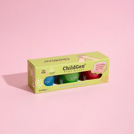 ChildGen, Naturalna ciastolina w słoiczkach - zestaw TRIO: Zielony, Niebieski, Czerwony