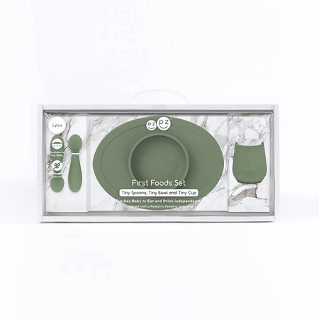 EZPZ Komplet pierwszych naczyń silikonowych First Foods Set oliwkowy