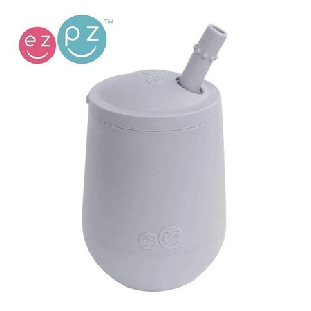 EZPZ Silikonowy kubeczek ze słomką Mini Cup + Straw Training System 120 ml pastelowa szarość