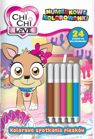 Kolorowe spotkania piesków. Chi Chi love. Numerkowe kolorowanki