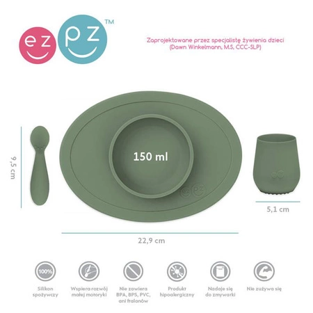 EZPZ Komplet pierwszych naczyń silikonowych First Foods Set oliwkowy