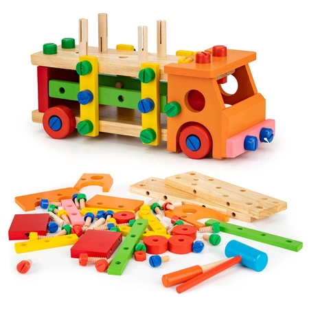 Drewniane klocki konstrukcyjne edukacyjne + narzedzia Ecotoys