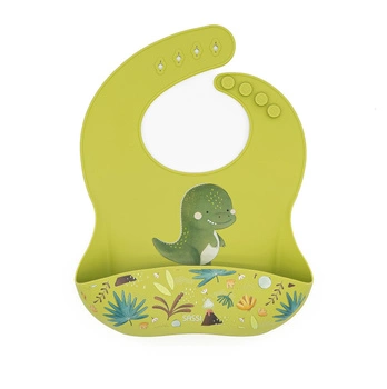 Śliniak silikonowy z kieszonką Dinozaur SASSI