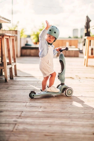 Zestaw SCOOTANDRIDE Highwaykick 1 2w1 Jeździk i hulajnoga 1-5 lat Steel + Kask XXS BLACK