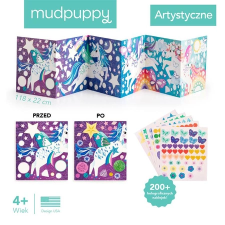 Mudpuppy Zestaw do wyklejania Naklejki holograficzne 200+ szt. z plakatem Magiczne jedronożce 4+