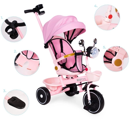 Rowerek trójkołowy dla dzieci spacerówka obracane siedzisko pchacz różowy ECOTOYS