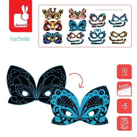 Zestaw kreatywny Zdrapywanki Maski i okulary Zwierzęta 5+, Janod