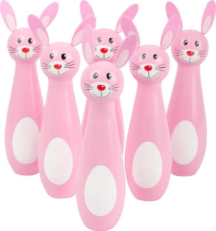 Wesołe Króliczki-gra w kręgle dla dzieci 11404-Small Foot, zręcznościowe gry dla dzieci